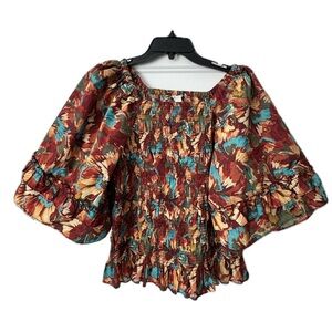 Cato Boho Floral Peplum Top Smocked Bell Sleeve Blouse Women’s Large